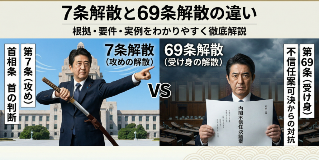 7条解散と69条解散の違いは？根拠・要件・実例をわかりやすく徹底解説