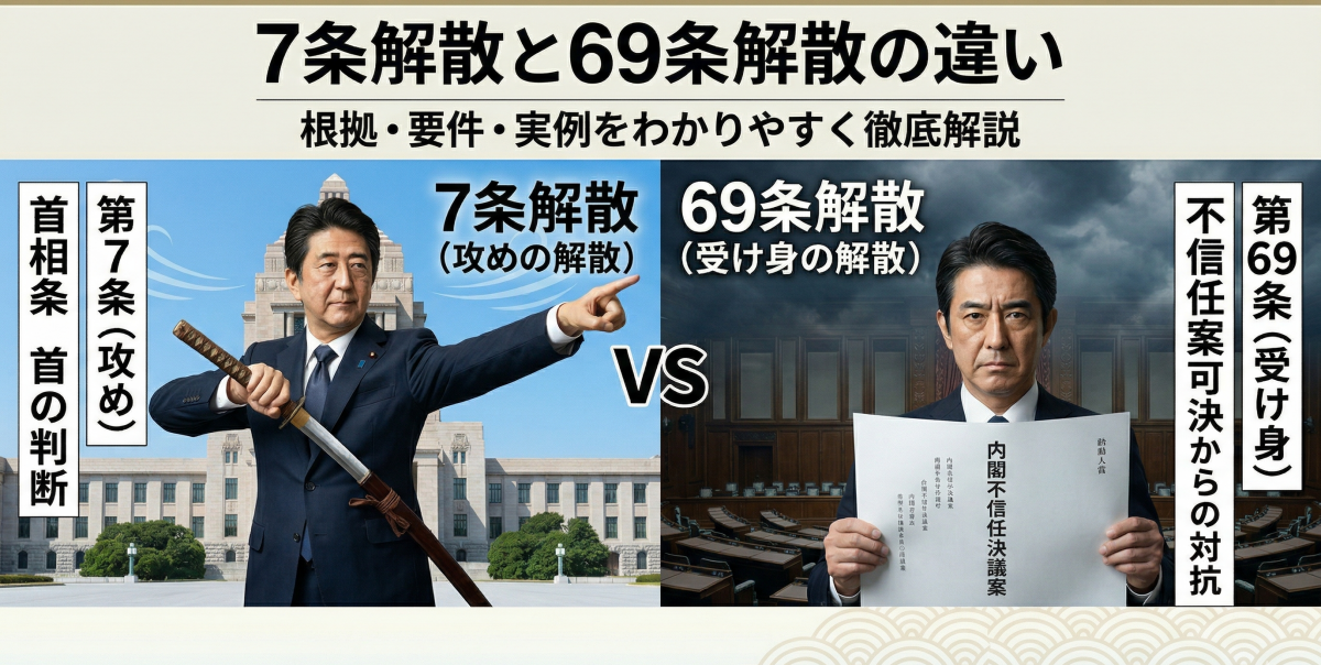 7条解散と69条解散の違いは？根拠・要件・実例をわかりやすく徹底解説