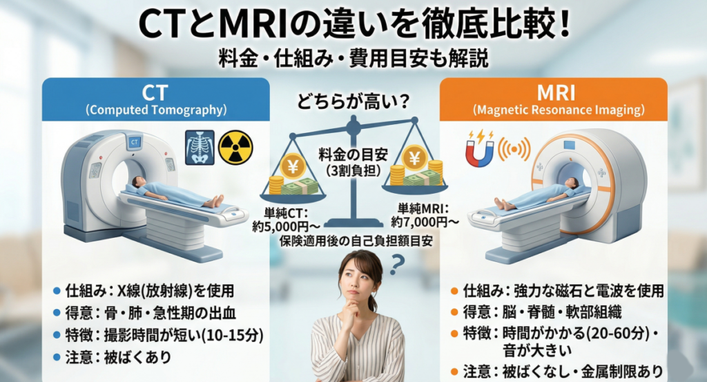 CTとMRIの違いを料金や仕組みから徹底比較！どちらが高い？費用目安も解説