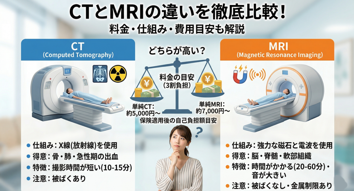 CTとMRIの違いを料金や仕組みから徹底比較！どちらが高い？費用目安も解説