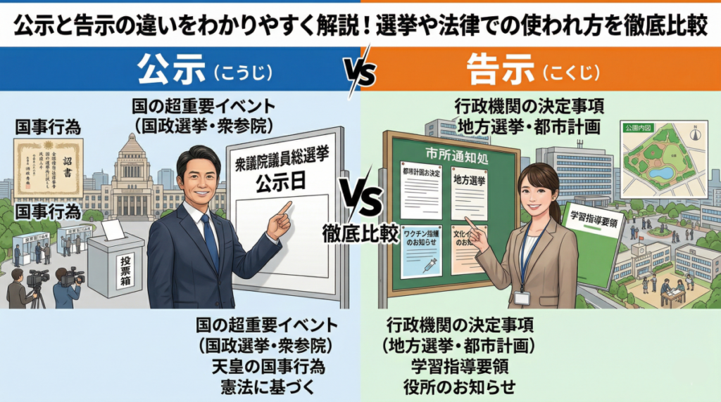 公示と告示の違いをわかりやすく解説！選挙や法律での使われ方を徹底比較