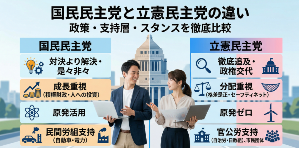 国民民主党と立憲民主党の違いをわかりやすく解説！政策・支持層・スタンスを徹底比較