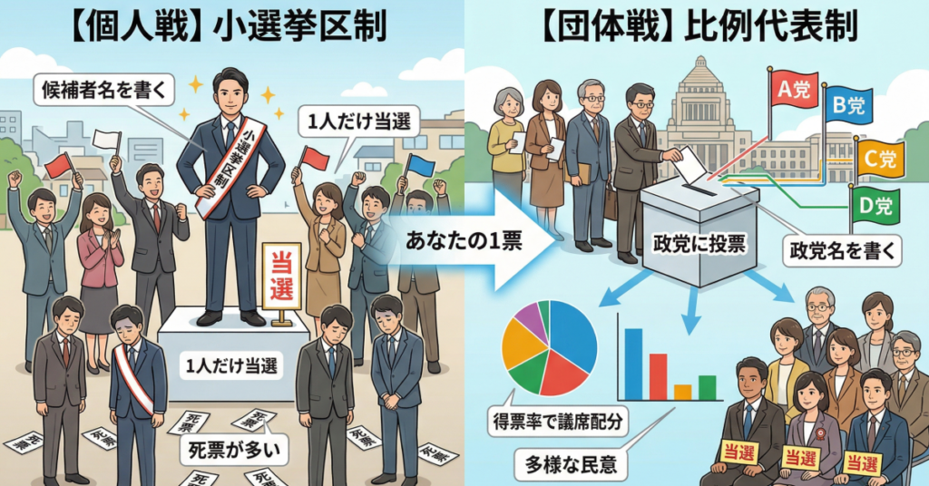 小選挙区制と比例代表制の違いをわかりやすく解説！あなたの1票はこう活きる