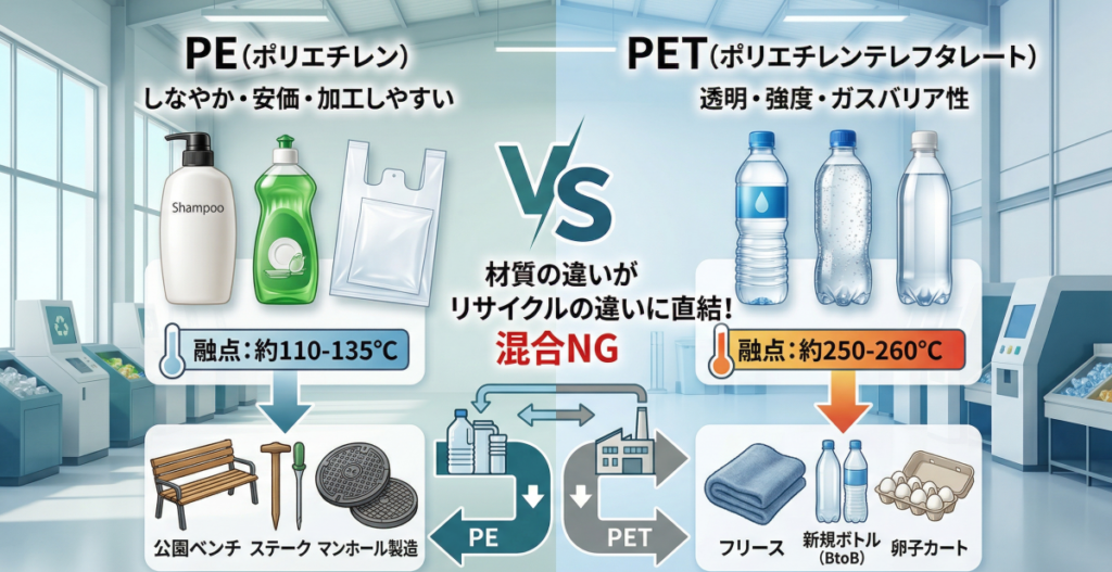 PEとPETの基本的な違いとゴミ分別の重要性