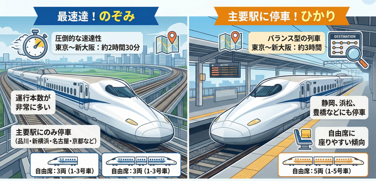 のぞみとひかりの違いは時間だけ？料金・停車駅・選び方を徹底解説