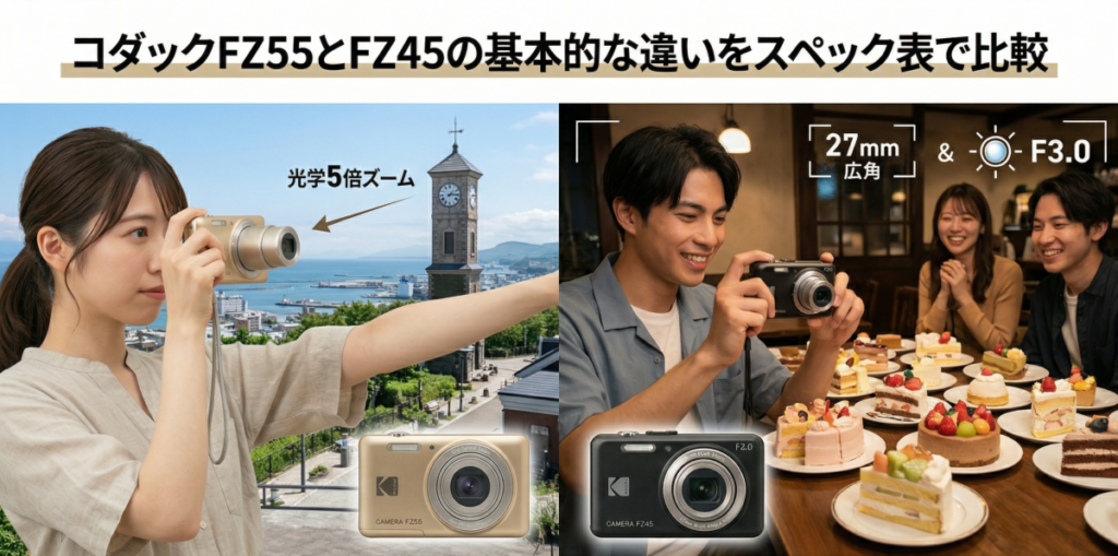 コダックFZ55とFZ45の基本的な違いをスペック表で比較