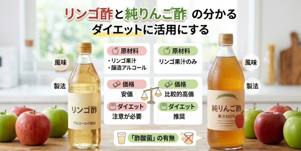 リンゴ酢と純りんご酢の違いを理解してダイエットに活かす