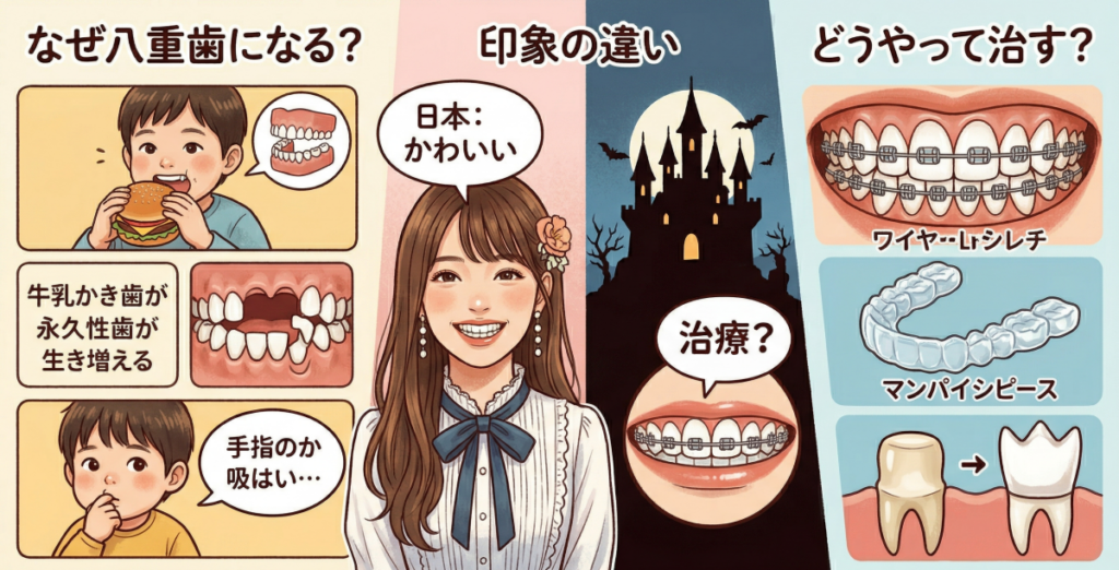 八重歯と犬歯の違い、もっと深く知りたい！原因から印象、治療法までイラスト解説