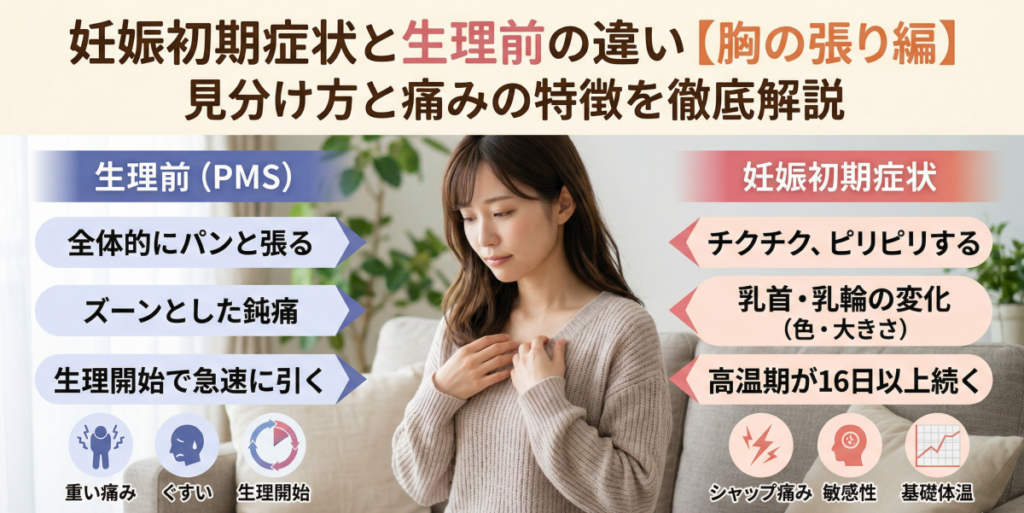 妊娠初期症状と生理前の違い【胸の張り編】見分け方と痛みの特徴を徹底解説
