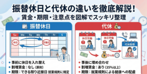 振替休日と代休の違いを図で徹底解説！賃金や期限、知らないと損する注意点まで
