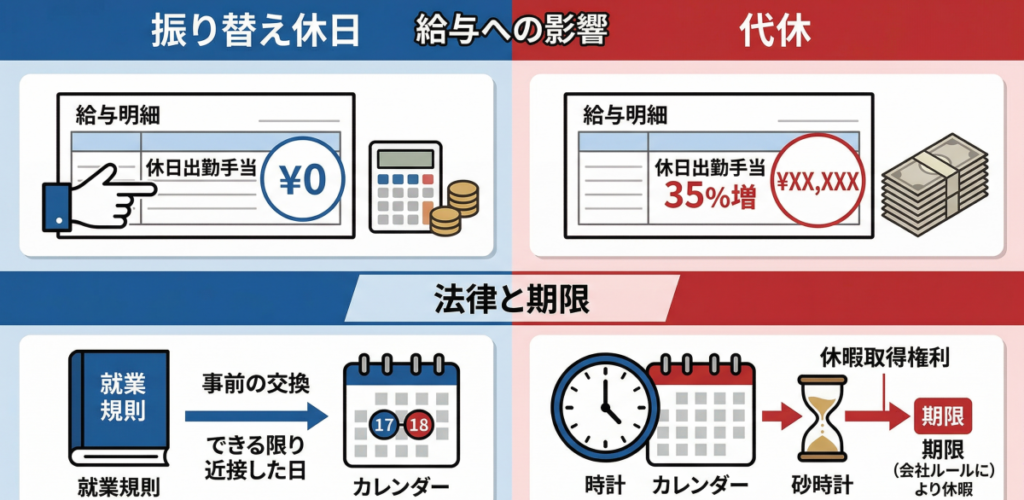 給与や法律は？振替休日と代休の違いがもたらす重要な影響